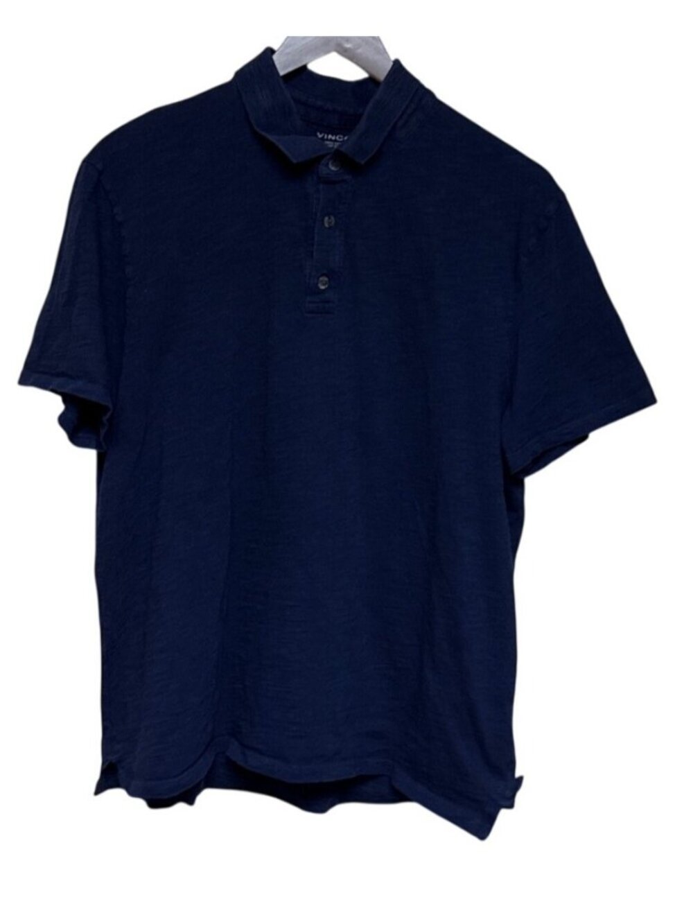 Vince Men's Polo Shirt 100% Cotton Blue Button Short Sleeve Preppy Collard Large